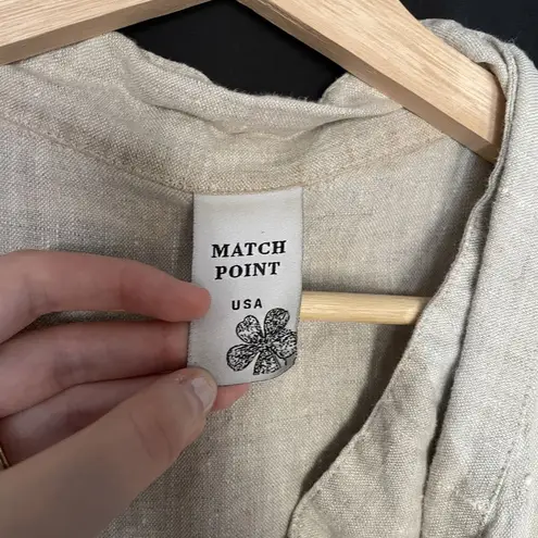 Match Point sandy tan linen collared button down short dress pockets medium