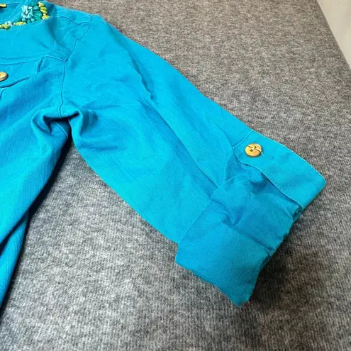 Ruby Rd Jacket Womens 14 Teal Blue Green Beaded Button Front Southwestern Coat