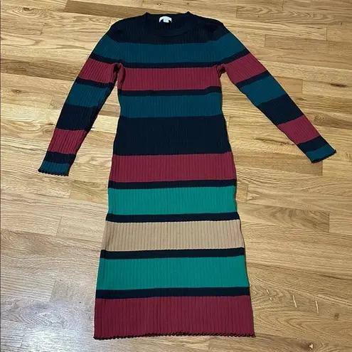 New York & Company Ribbed Red and Green Long Sleeve Sweater Dress Size M