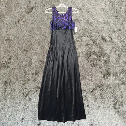 All that jazz Prom Dress Black Purple Floral Lace Gothic Maxi Gown XS Vintage