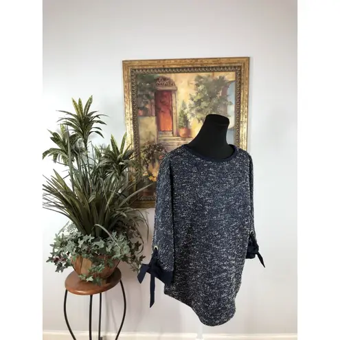 Charter Club Women’s Blue Knit Sweater Small 3/4 Sleeve with Ribbon Tie Detail