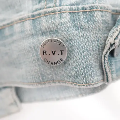 Vintage Y2K Butterfly Sequin Beaded Embroidered Light Wash Denim Jean Jacket Size M