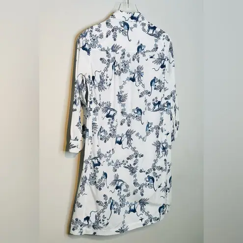 Saloni Tilly Monkey & Branches Poplin Cotton Blue White Dress Size 2