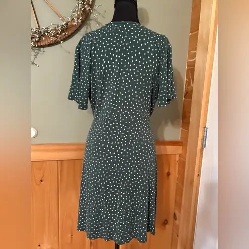 41 Hawthorn Dark Green with Polka Dots Midi Dress size Large White