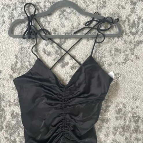 Jason Wu Black Satin Ruched V Neck Strappy Maxi Dress Sz.S NWT!