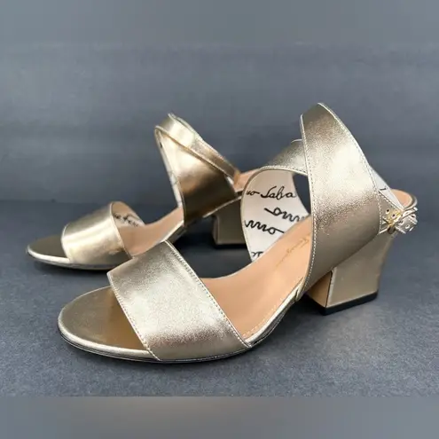 Salvatore Ferragamo SHEENA METALLIC GOLD LEATHER ANKLE STRAP SANDALS SIZE US 6