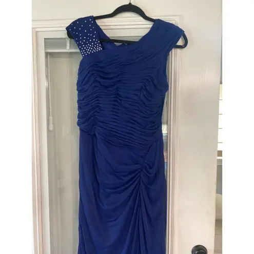 Alex Evenings NWT Size 10 Electric Blue Embellished Cap Sleeve Ruched Gown (b6)