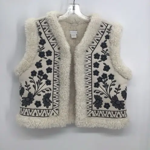 House of Harlow 1960 Floral Embroidered Faux Shearling Vest
