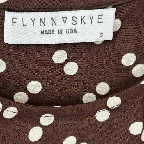 Flynn Skye brown with white polka dot Lydia mini dress with long sleeves NWT SM