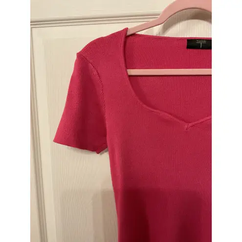Tahari Pink Valentina Ribbed Knit Short Sleeve Sweater, S