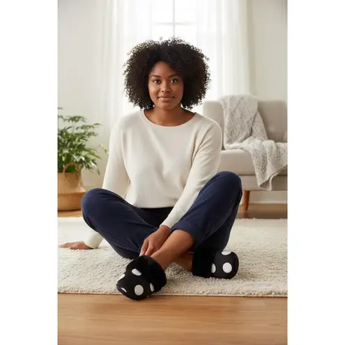 PINK - Victoria's Secret Victoria's Secret Womens Black White Polka Dot Satin Slippers Size S (5-6)