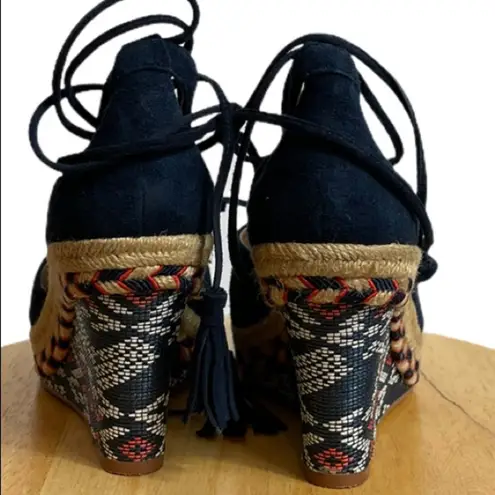 CAbi  Isla Espadrille Blue Suede Wedges Size 6.5