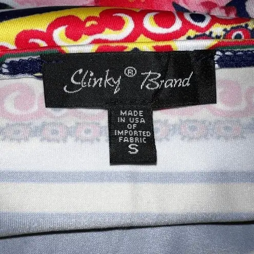 Slinky Brand Gorgeous Geometric & Floral Print Slanted Front Top EUC Size Small