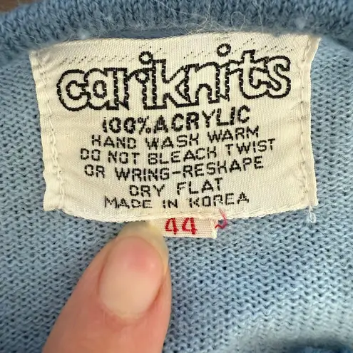 Vintage 70s CariKnits Belted Sweater Crewel Needlework M L Blue Size M