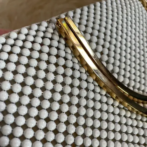 Vintage 70s/80s bubble chainmail clutch tote convertible gold white metal bag