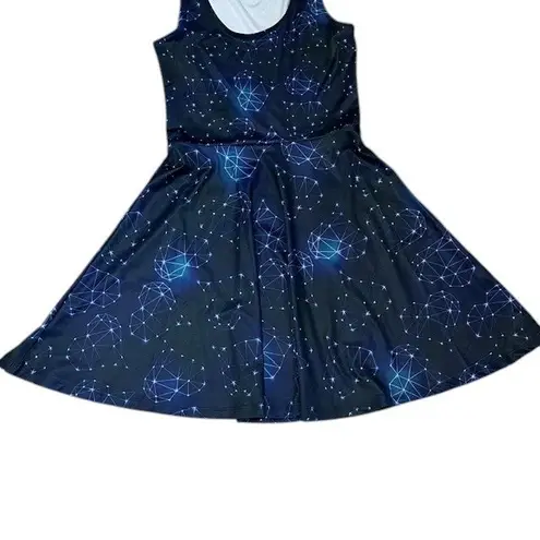 COWCOW Galaxy Constellation Print Sleeveless Fit & Flare Dress Medium Blue