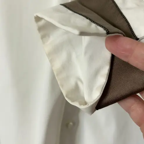 Brunello Cucinelli  Studded Sateen Cuff Cotton Shirt White Size Large