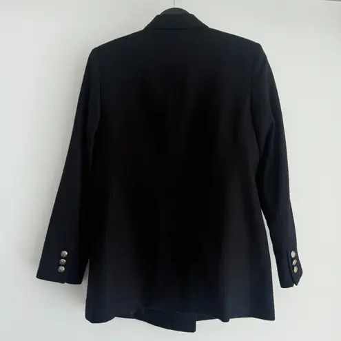 Vintage Wool Jacket Womens 8P Double Breasted Blazer Quiet Luxury Equestrian Black