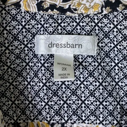 Dress Barn  Yellow & Black Floral Woven Stripe Long Sleeve Button Up Shirt Size 2X