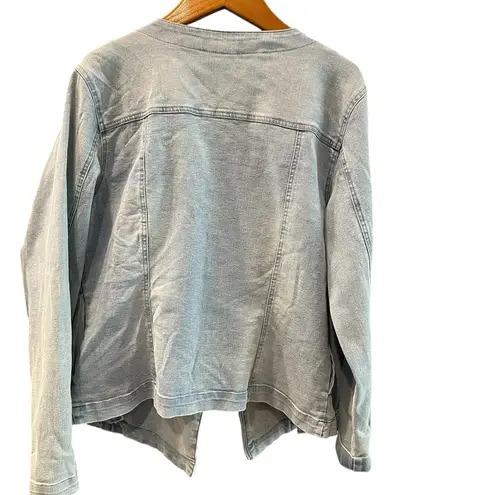 DG2 by Diane Gilman Collarless Stretch Denim Moto Jacket Collarless Size M Blue Size M