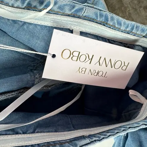 Torn By Ronny Kobo NWT Renee Strapless Denim Midi Dress in Medium Blue Small