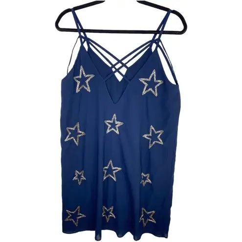 Chaser  Star Beaded Strappy Navy Blue Mini Dress Womens Large‎ NWT