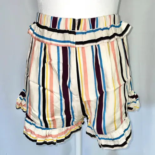 Lost + Wander New Colorful Striped Shorts Ruffle Trim Ivory Multi
