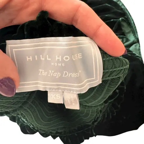 Hill House Home - Velvet Nap Dress Ellie Green Smocked Tiered Midi Sz XS