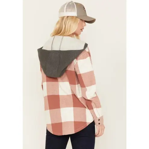 Cleo + Wolf Womens Fall Buffalo Plaid Hooded Flannel Shirt Jacket Shacket Size M Brown Size M