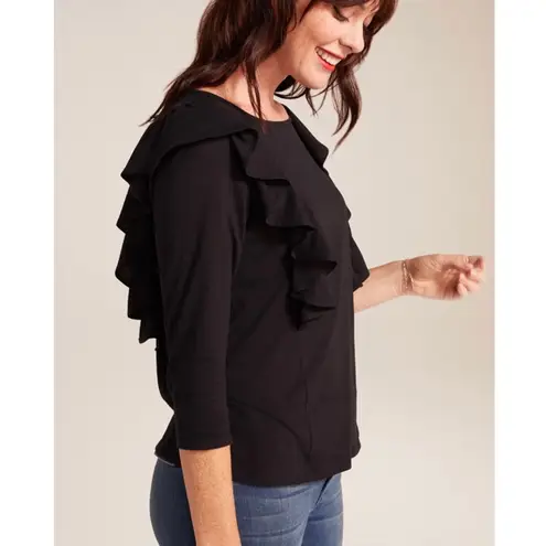 NYDJ Flounce Sleeve Tee Black Size Small