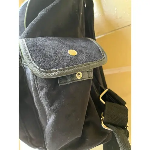 Women’s soft crushed black velvet faux leather snap button sling backpack