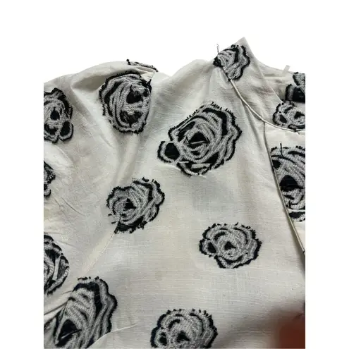 Voy dress off white with floral pattern and ric rac Cotton and linen sz Small Black