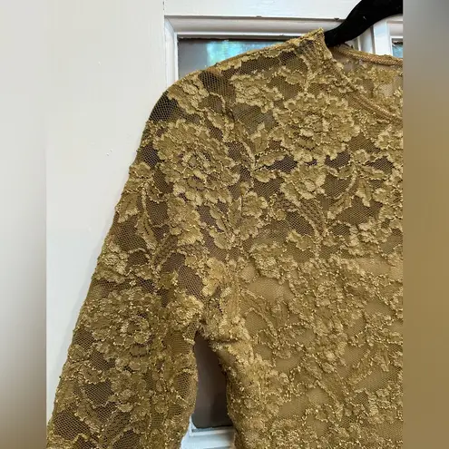 Nina McLemore Golden Bronze Floral Lace Lined Fitted Blouse Women’s Size Small S Gold