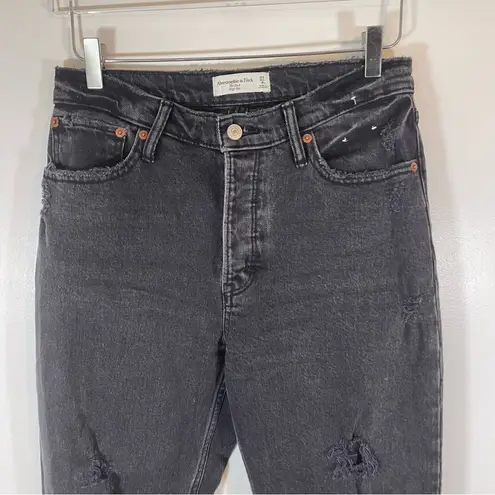 Abercrombie & Fitch  Women's High Rise Dad Jeans Double Destroy Black size 4 S