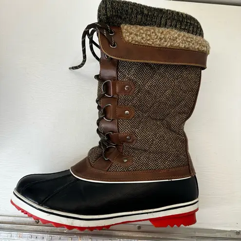 Dream Paris Dream Pairs Women's 10 Winter Snow Duck Boots Brown Herringbone Knit Cuff