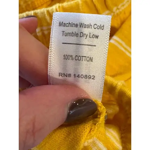 Marine layer Shirt Women XL Yellow White Striped Short Sleeve Blaine Cinch Tee