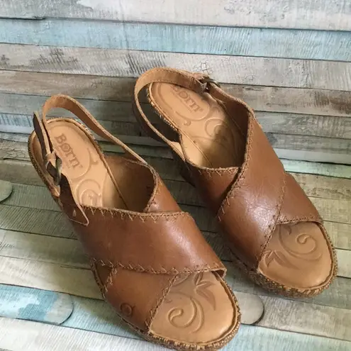 Born Brown Leather Wedge Size 9