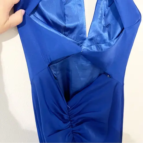 Mac Duggal 66465 Prom Long Formal Halter Dress Gown Blue Embellished Size 4 NWT