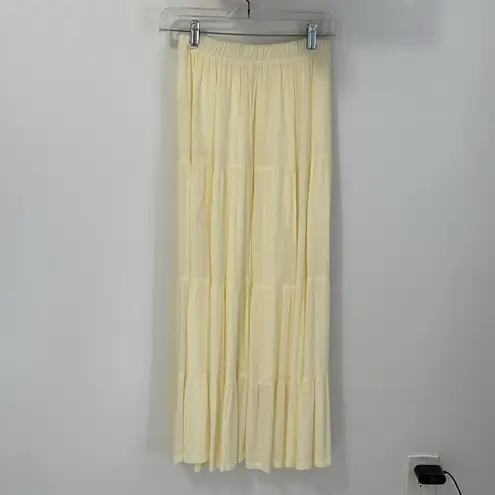 Z Supply  Nicola Crinkled Gauze Tiered Maxi Skirt Pale Yellow