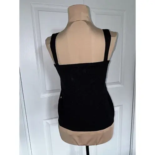 Dee Elly Womens Black Knit Cropped Tank Top w/ Cut-out Decorative Stitches Sz L