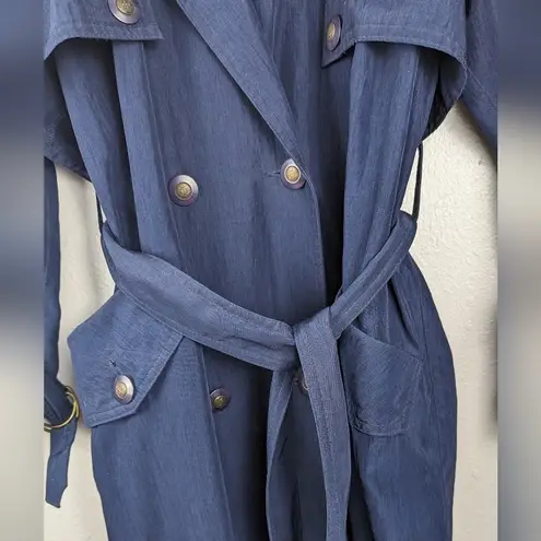 Vintage Blue Braefair  Trench Coat Rain Jacket Front Tie Size Women's 4 + Scarf