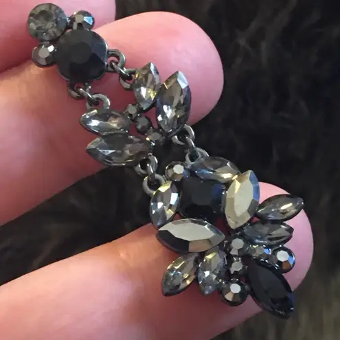 Chandelier black smoky stone chrome drop earrings