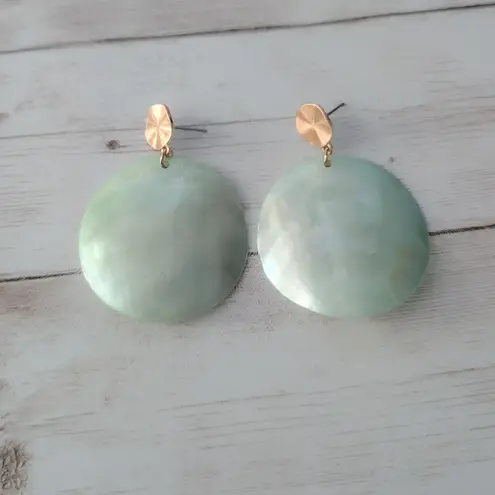 Vintage Stud Earrings Large Green Shell Dangle Statement Beach