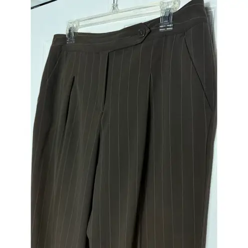 Larry Levine Brown Pinstripe Tailored Dress Pants Petite Stretch Size 12P Large