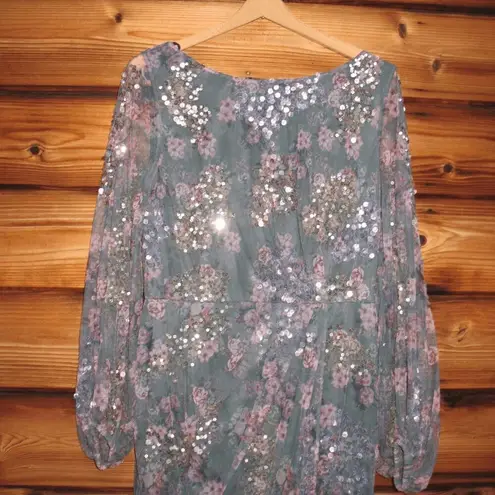 Mac Duggal 93750 Embellished Illusion Long Sleeve Faux Wrap Gown Gray-Green 10