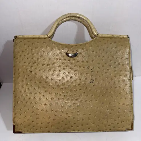 Vintage Old Money Ostrich Leather Satchel Doctors Bag Clutch Handbag READ DISCR.