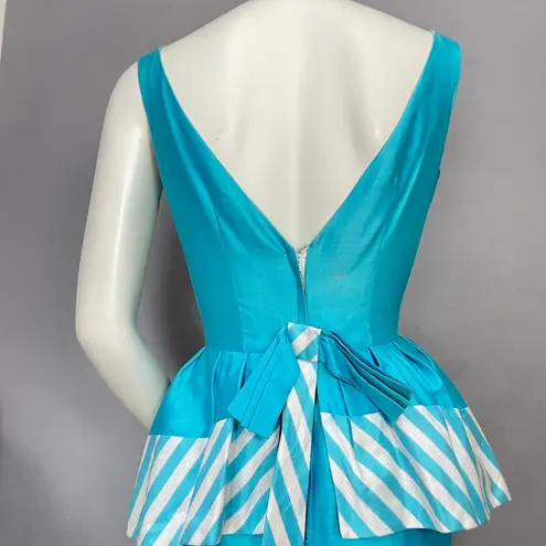 Vintage 1960s Lilli Ann Dress FLAWS Wounded Bird Peplum Skirt Blue White Stripes Size XXS