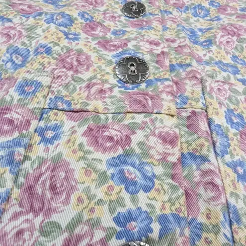 VTG Floral Cotton Pant Suit Set Button Up Top & Pants – Women's M Yellow Size M - Image 5