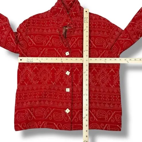 Coldwater Creek Geometric Fair Isle Embroidered Button Up Jacket Red Medium