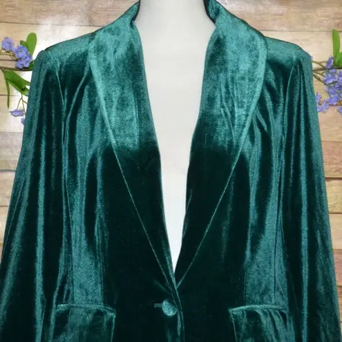 Cato Womens Holiday Green Velvet One Button Blazer Size S Pockets Christmas